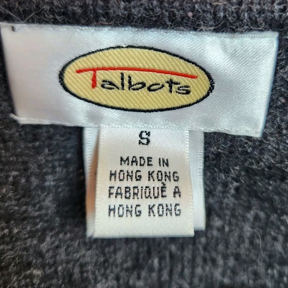 Vtg Talbots Womens Cardigan Sweater Sz Small Charcoal Gray Wool & Felt Leaf Top - Picture 8 of 16